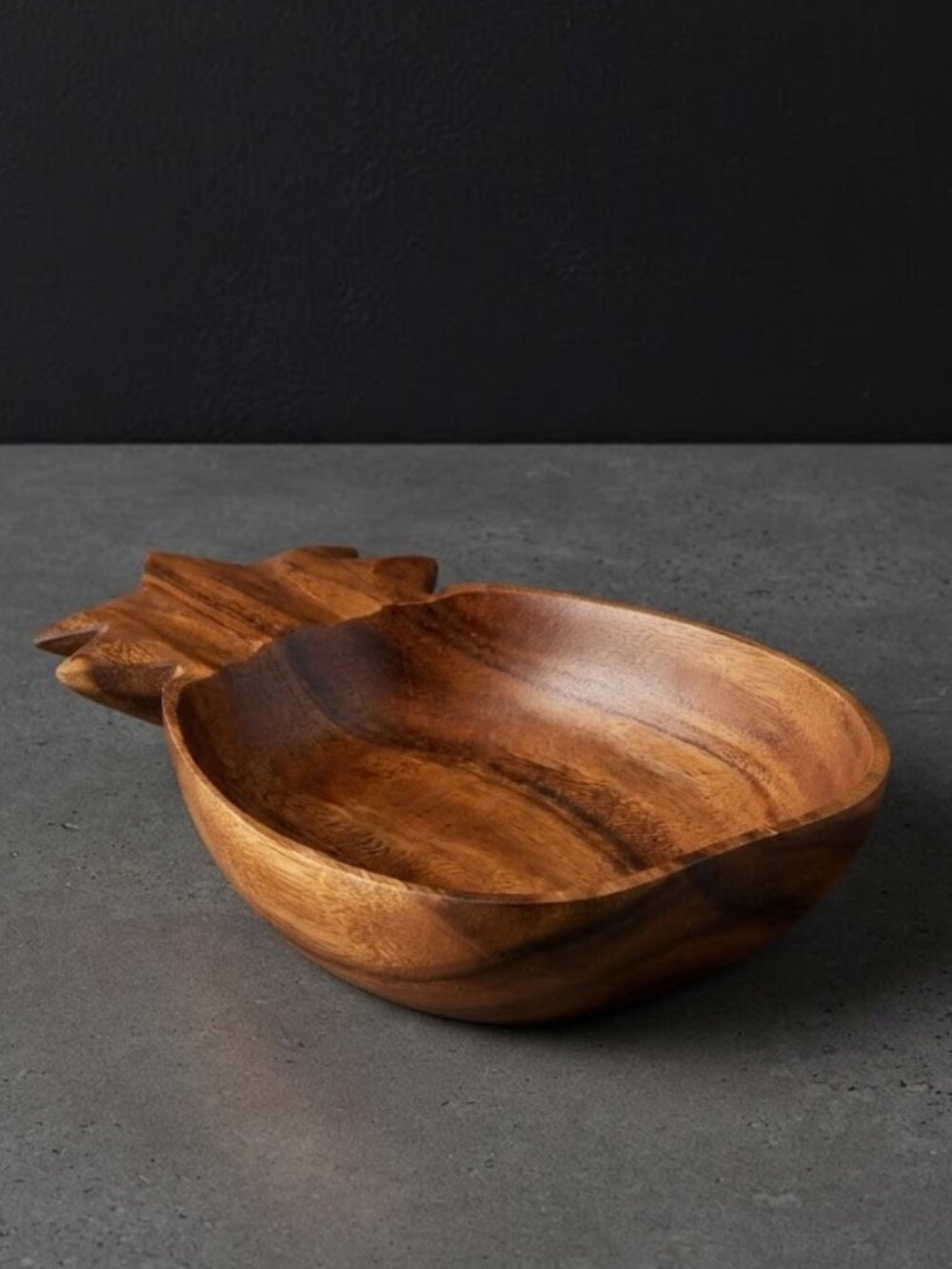 Vintage Hand Carved Wooden Pineapple Bowl | Tropical Acacia Wood Serving Dish